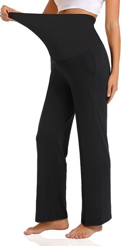 V VOCNI Maternity Pants Wide Leg Work Dress Pregnancy Trousers | Over the Belly , Loose Fit, Side Pockets, Business Office Slacks, Yoga Lounge Casual Pregnancy Pants in Saudi Arabia