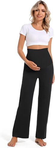 V VOCNI Maternity Pants Wide Leg Work Dress Pregnancy Trousers | Over the Belly , Loose Fit, Side Pockets, Business Office Slacks, Yoga Lounge Casual Pregnancy Pants in Saudi Arabia