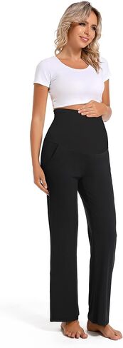 V VOCNI Maternity Pants Wide Leg Work Dress Pregnancy Trousers | Over the Belly , Loose Fit, Side Pockets, Business Office Slacks, Yoga Lounge Casual Pregnancy Pants in Saudi Arabia