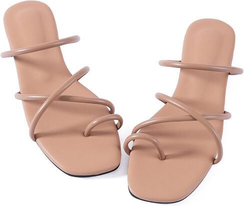 Mtzyoa Women Flat Sandals Strappy Leather Nude Summer Comfort Fashion Slides Sandals in Saudi Arabia