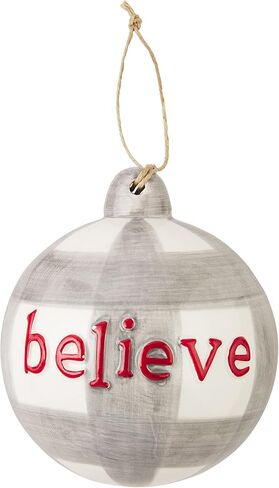 Mud Pie Ceramic Buffalo Check Ball Christmas Ornament, Believe, 4.00" x 4.00" in Saudi Arabia
