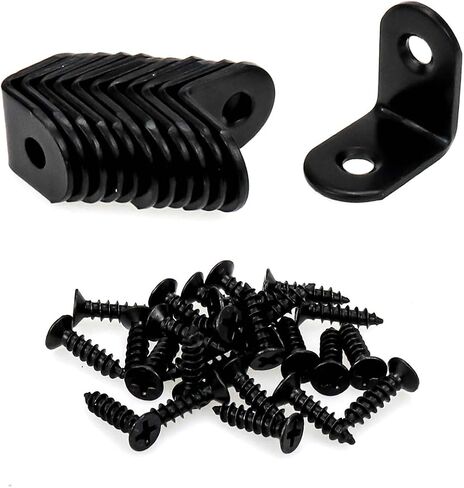 دعامات زاوية يمنى سوداء 90 درجة بفتحتين دعامات زاوية معدنية صغيرة للخشب، دعامة على شكل حرف L مع براغي، 20 × 20 × 2 مم، عبوة من 12 قطعة in Kuwait