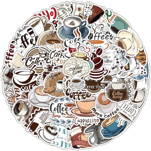 50 قطعة من ملصقات القهوة المضحكة، ملصقات القهوة على الجدران، مجموعة ملصقات من الفينيل لزجاجات المياه، دفتر قصاصات الكمبيوتر المحمول، لوح التزلج للأطفال والمراهقين والبالغين لمحبي القهوة in Kuwait