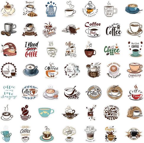 50 قطعة من ملصقات القهوة المضحكة، ملصقات القهوة على الجدران، مجموعة ملصقات من الفينيل لزجاجات المياه، دفتر قصاصات الكمبيوتر المحمول، لوح التزلج للأطفال والمراهقين والبالغين لمحبي القهوة in Kuwait