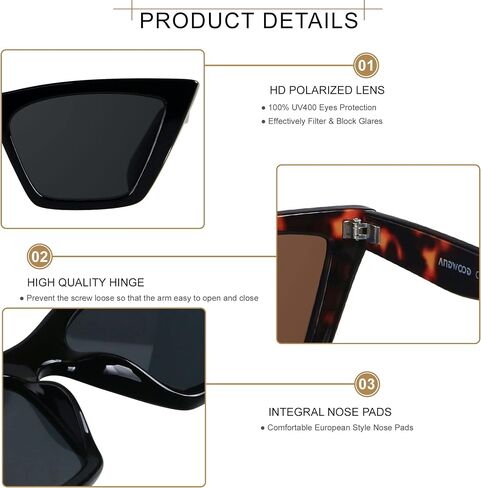 نظارات شمسية من ANDWOOD على شكل عين القطة للنساء بإطارات Cateye مستقطبة ونظارات شمسية كلاسيكية مربعة كلاسيكية كلاسيكية in Kuwait
