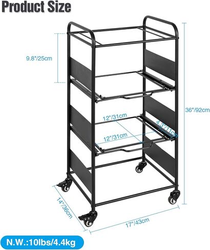 3-Tier Metal Rolling File Cart with Wheels, hanging file folder rack for Letter & Legal Size with Pull-Out Drawer File Organizer Cabinet for Home Office, Black in Saudi Arabia