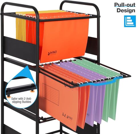 3-Tier Metal Rolling File Cart with Wheels, hanging file folder rack for Letter & Legal Size with Pull-Out Drawer File Organizer Cabinet for Home Office, Black in Saudi Arabia