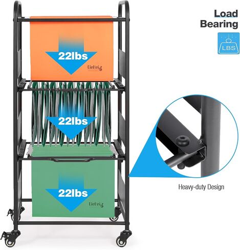 3-Tier Metal Rolling File Cart with Wheels, hanging file folder rack for Letter & Legal Size with Pull-Out Drawer File Organizer Cabinet for Home Office, Black in Saudi Arabia