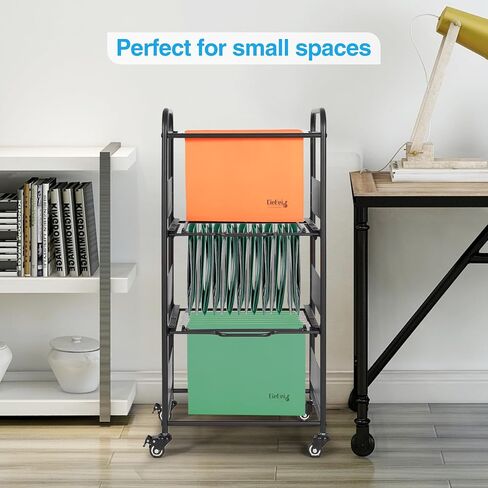 3-Tier Metal Rolling File Cart with Wheels, hanging file folder rack for Letter & Legal Size with Pull-Out Drawer File Organizer Cabinet for Home Office, Black in Saudi Arabia