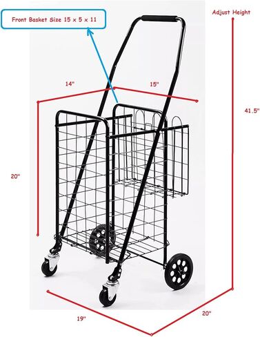 عربة تسوق أدوات البقالة الدوارة Mount Plus SF-118-2 مع سلة مزدوجة | قابلة للطي بسهولة ومحمولة لتوفير المساحة والمتانة الثقيلة | تتحرك بسلاسة في الشوارع والمتاجر والأرصفة وفي الداخل in Kuwait