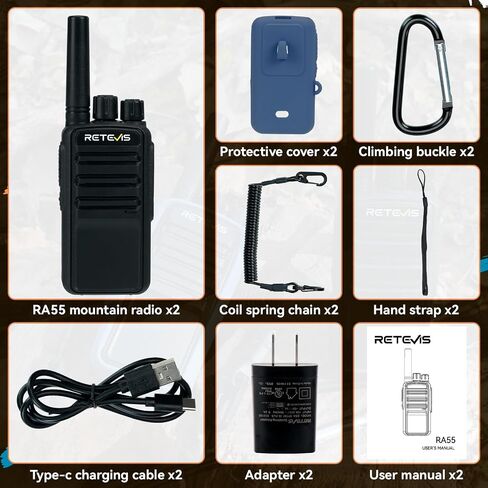 Retevis RA55 Mountain Radios, 148g Noise Reduction 2 Way Radio, 1200mAh Rocky Walkie Talkies Long Range, Carabiner Clip, Rechargeable Two Way Radios for Mountaineering, Climbing, Camping 2 Pcs in Saudi Arabia