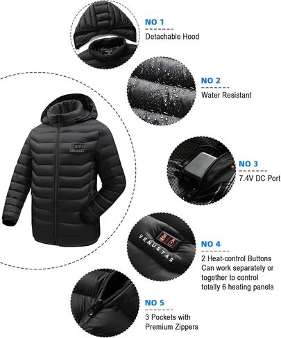 Venustas Unisex Dual-Control Heated Jacket (Black, Small) with Extra Upgraded 7.4V, 7200mAh Battery Pack in Saudi Arabia