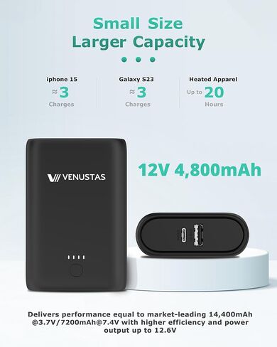 Venustas Unisex Dual-Control Heated Jacket (Black, Small) with Extra Upgraded 7.4V, 7200mAh Battery Pack in Saudi Arabia