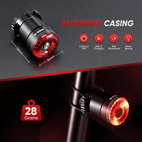 Smart Rear Bike Brake Light - with Light & Vibration Sensor, 0.06lb, 1.4in, IP65, Aluminum Casing, Rechargeable USB-C, Under Saddle/Seat Post Mounting, DON PEREGRINO BX3 in Saudi Arabia