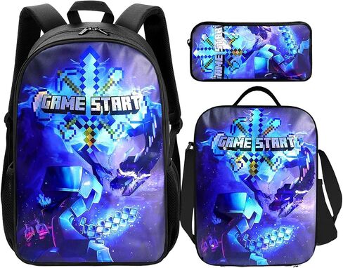 3PCS Cartoon Game Laser Backpack Set Laptop Bag with Lunch Bag Pencil Case for Girl Boy Lightweight Daypack Computer Bag Travel Backpack Bookbag for Fans Gift in Saudi Arabia