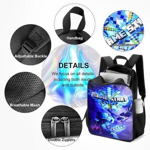 3PCS Cartoon Game Laser Backpack Set Laptop Bag with Lunch Bag Pencil Case for Girl Boy Lightweight Daypack Computer Bag Travel Backpack Bookbag for Fans Gift in Saudi Arabia