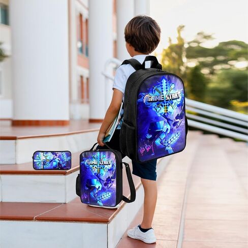 3PCS Cartoon Game Laser Backpack Set Laptop Bag with Lunch Bag Pencil Case for Girl Boy Lightweight Daypack Computer Bag Travel Backpack Bookbag for Fans Gift in Saudi Arabia
