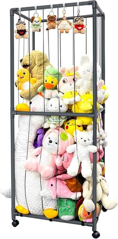 حامل حيوانات محشو كبير لتخزين حديقة الحيوانات المحشوة من مادة PVC رف منظم للتخزين من القطيفة مع شريط مطاطي كهدية عيد ميلاد لغرفة النوم (رمادي) in Kuwait