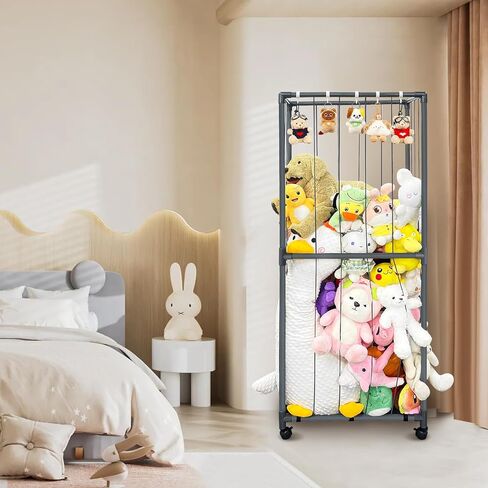 حامل حيوانات محشو كبير لتخزين حديقة الحيوانات المحشوة من مادة PVC رف منظم للتخزين من القطيفة مع شريط مطاطي كهدية عيد ميلاد لغرفة النوم (رمادي) in Kuwait