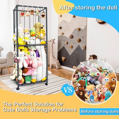 حامل حيوانات محشو كبير لتخزين حديقة الحيوانات المحشوة من مادة PVC رف منظم للتخزين من القطيفة مع شريط مطاطي كهدية عيد ميلاد لغرفة النوم (رمادي) in Kuwait