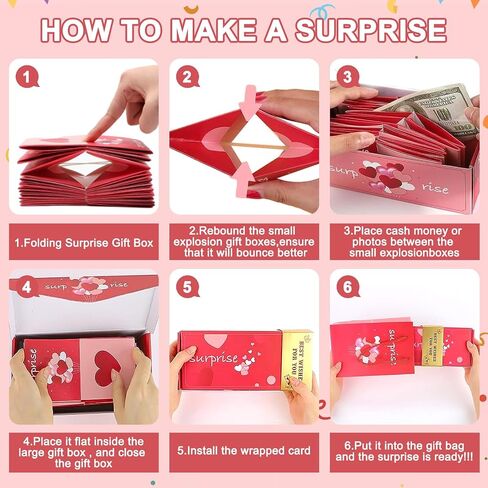 CUHBIV Exploding Surprise Gift Box, 14 Count, Pop-Up Cash Gift Box for Birthday, Anniversary, Valentine, Creative DIY Gift Wrapping in Saudi Arabia