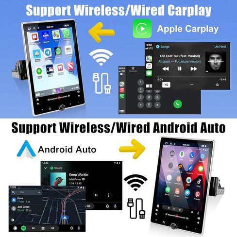 [2+64G] ستيريو سيارة Android 13 Single Din مع Carplay لاسلكي وAndroid Auto، راديو سيارة بشاشة لمس قابلة للدوران 10.4 بوصة مع وصلة مرآة GPS WiFi FM/RDS راديو BT USB موسيقى/شحن سريع + كاميرا احتياطية in Saudi Arabia