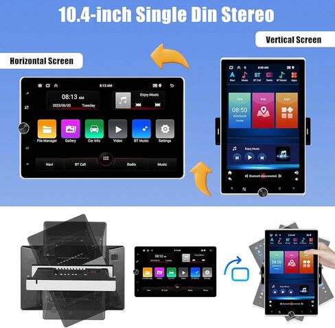 [2+64G] ستيريو سيارة Android 13 Single Din مع Carplay لاسلكي وAndroid Auto، راديو سيارة بشاشة لمس قابلة للدوران 10.4 بوصة مع وصلة مرآة GPS WiFi FM/RDS راديو BT USB موسيقى/شحن سريع + كاميرا احتياطية in Saudi Arabia