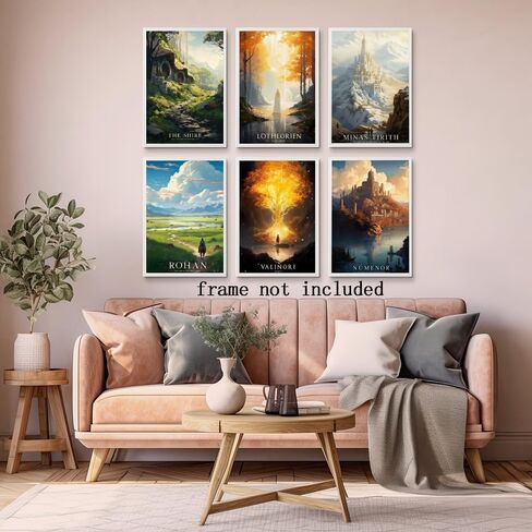 8pcs Travel Middle Earth Landscape Posters Vintage Travel Canvas Poster Nordic Painting Wall Art Collage Kit Print Modern Family Bedroom Decor Fan gifts8x12inch Unframed in Saudi Arabia