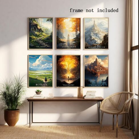 8pcs Travel Middle Earth Landscape Posters Vintage Travel Canvas Poster Nordic Painting Wall Art Collage Kit Print Modern Family Bedroom Decor Fan gifts8x12inch Unframed in Saudi Arabia