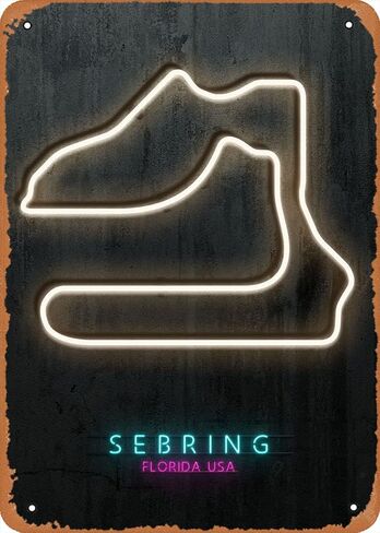 علامة قصدير معدنية من SEBRING RACEWAY مقاس 8 × 12 بوصة خرائط فنية نيون للفورمولا واحد ملصق عتيق لتزيين كهف الرجل in Kuwait