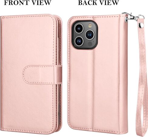 حافظة محفظة Takfox لهاتف iPhone 15 Plus، حافظة iPhone 15 Plus، حافظة هاتف حامل بطاقة الائتمان من جلد البولي يوريثان [9 فتحات للبطاقات] غطاء مغناطيسي قابل للفصل ومسند وحزام معصم للحمل، ذهبي وردي in Kuwait