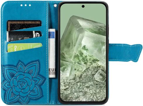 Wallet Case for Google Pixel 8A,PU Leather Flip Protective Phone Case Wrist Strap Card Slots Holder Pocket Emboss Butterfly Flower Stand Case for Google Pixel 8A Black in Saudi Arabia
