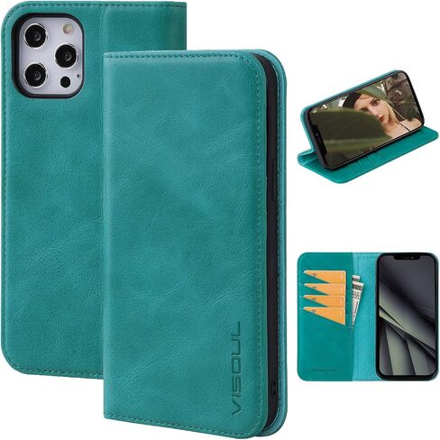 VISOUL Case for iPhone 12 Pro Max 6.7", Genuine Leather Flip Wallet Case Cover with Stand for Men and Women, Magnetic Phone Case Portfolio with Card Holder for iPhone 12 Pro Max 5G 6.7-inch (Black) in Saudi Arabia