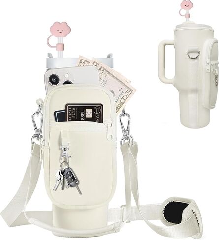 Water Bottle Carrier w/Strap for Stanley Cup 40oz Tumbler, Water Bottle Bag Phone Pocket for Stanley Cup Accessories, Crossbody Water Bottle Holder w/Straw Cover for Simple Modern 40oz in Saudi Arabia