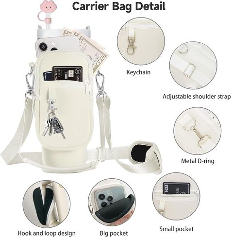 Water Bottle Carrier w/Strap for Stanley Cup 40oz Tumbler, Water Bottle Bag Phone Pocket for Stanley Cup Accessories, Crossbody Water Bottle Holder w/Straw Cover for Simple Modern 40oz in Saudi Arabia