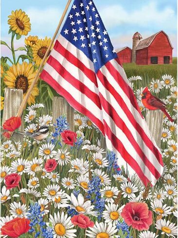 مجموعات الرسم الماسي الوطنية من فورلاند للبالغين المبتدئين - 5D DIY زهور العلم الأمريكي مجموعات الماس المثقاب الكامل لديكور الحائط المنزلي، مجموعات فنية ماسية، 12 × 16 بوصة in Saudi Arabia