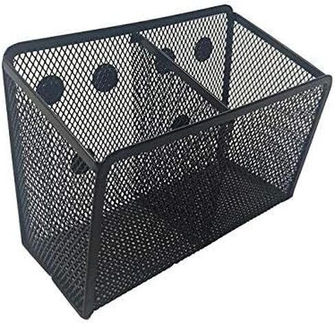 Magnetic Pencil Holder and Locker Organizer, Wire Mesh Storage Basket for Refrigerator, Whiteboard or Office Cabinet. Extra Strong Magnets. Office Accessories (Black, 2 Compartment) in Kuwait