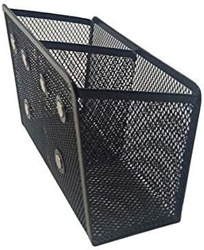 Magnetic Pencil Holder and Locker Organizer, Wire Mesh Storage Basket for Refrigerator, Whiteboard or Office Cabinet. Extra Strong Magnets. Office Accessories (Black, 2 Compartment) in Kuwait