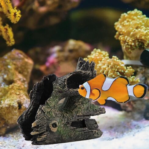 Aquarium Tree Trunk, Hollow Landscape Stump Wood House Resin Ornament Hideout Caves Rocks Decor Fish Tank Hole Stone Decoration Accessories Betta Cichlid Turtles Small Lizards Reptiles Amphibians in Saudi Arabia