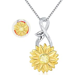 You are My Sunshine Necklace Sunflower Jewelry for Women - 925 Sterling Silver Infinity Spinner Sun Flower CZ Pendant Necklace Birthday Mother's Day Gifts for Girls Mother Daughter Chain 18"+2"