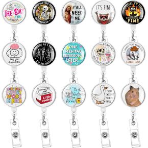 15 PC Funny Badge Reel Funny Nurse Retractable Badge Holders for ID Tag Cardholder Clip Badge Reel Nursing Lanyard Supplies Accessories for Office Work Doctor Student(Humorous,Stylish)