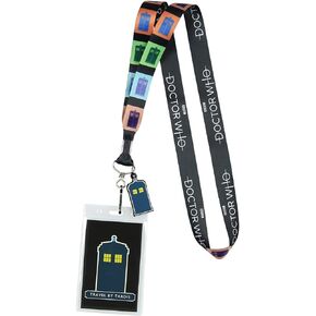 Surreal Entertainment Doctor Who Lanyard ID Badge Holder Pop Art Travel By Tardis Lanyard w/ Rubber Charm Black / One Size