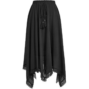 Verdusa Women's Elastic Waist Lace Trim Asymmetrical Flowy Long Skirt in Saudi Arabia