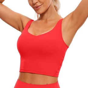CRZ YOGA Butterluxe Womens V Neck Longline Sports Bra - Padded Workout Crop Tank Top with Built in Bra