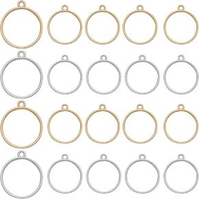 40pcs Open Bezel Pendants for Jewelry Making Open Frame Pendant Round Hollow Frame Pendants Open Back Bezel Pendant for Pressed Flower Earring Necklace DIY Crafts