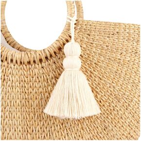 Beige Tassel Keychain for Women,Cute Boho Bag Charm Pendant Keyring Purse Handbag Decor