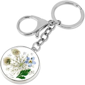 Pressed Flower Keychain, Forget-Me-Not Real Flower Keyrings Dried Flower Key Ring Wildflower Aesthetic Key Chain