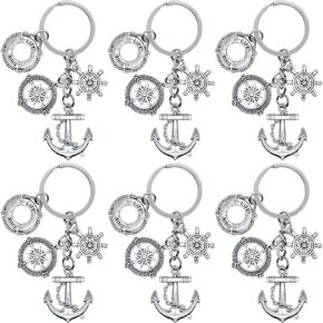 6Pcs Nautical Themed Keychain Alloy Anchor Keyrings Anchor Rudder Lifebuoy Compass Charm Keychains for Women Men Gift or Adventure Lovers