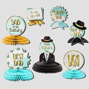 Cheerland 7 pieces Father’s Day Party Honeycomb Centerpieces Blue Gold Happy Fathers Day Table Decorations Fathers Day Birthday Party Supplies