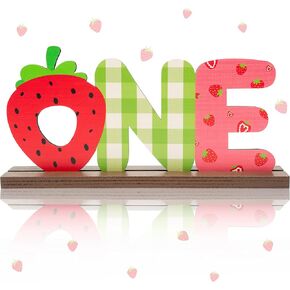 OSNIE Strawberry One Letter Sign Table Centerpieces Berry Sweet One Birthday Party Decorations for Baby Girls Summer Fruit Strawberry Theme 1st Birthday Milestone Baby Shower Cake Smash Photo Props